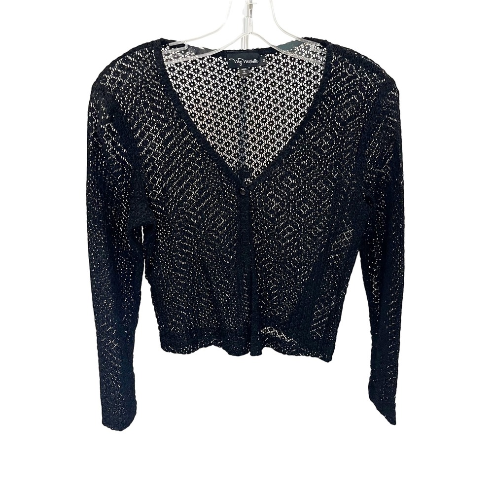 Vintage My Michelle Black Lace‎ Eyelet Cardigan Y2K Festival Whimsigoth MEDIUM